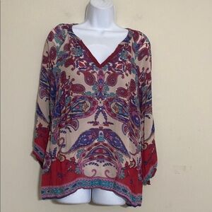 Bila Paisley Print V-Neck Top blouse top women XL pull on casual beach vacation